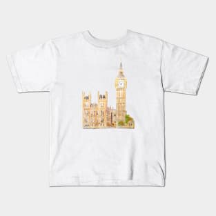 London Big Ben  palace of Westminster watercolor painting Kids T-Shirt
